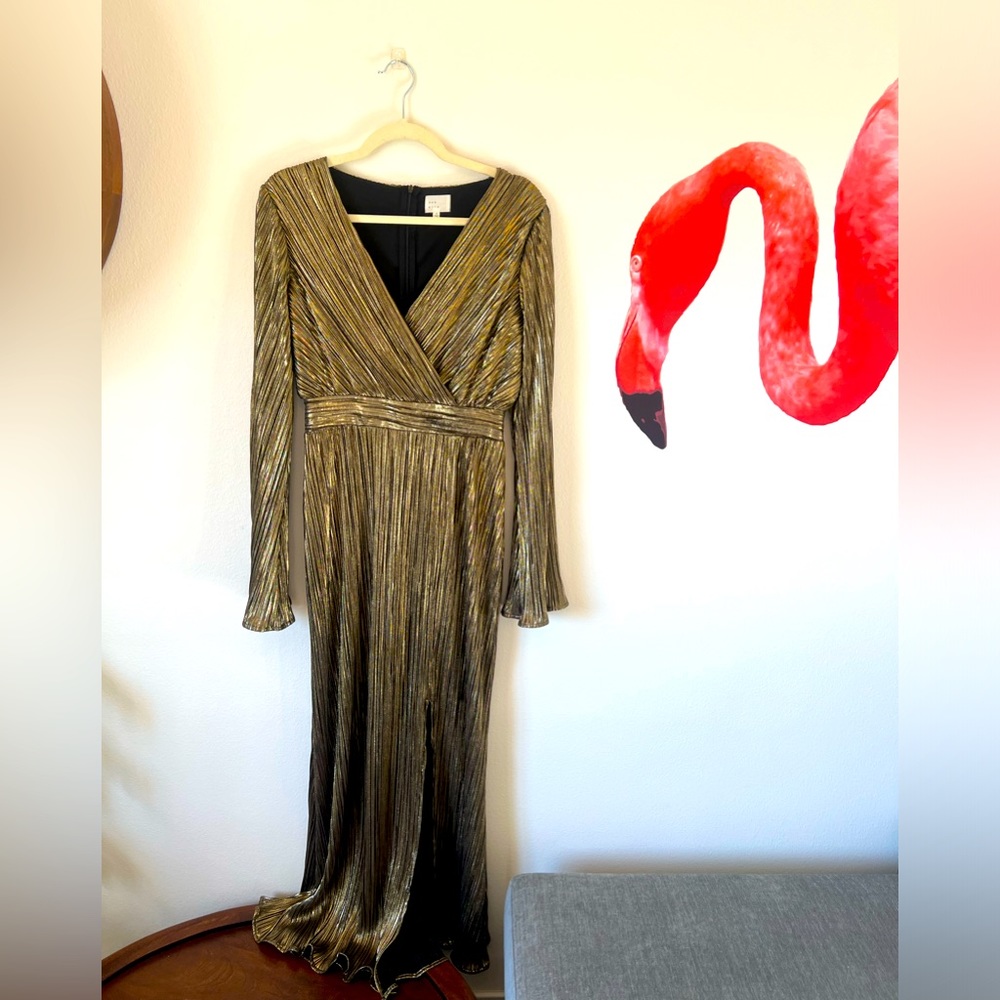 Dee Elly Metallic Gold Dress Medium
